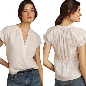 ANTHROPOLOGIE x PILCRO: NWT The Tatum Flutter-Sleeve Blouse Poplin Edition Small